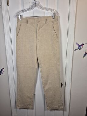 Men's Linen Pants Beige Straight Leg Trouser Resort Summer Smart Casual Size 32